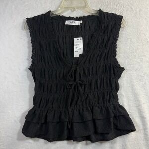 NWT ASTR The Label M Black Peplum Smocked Tie Top Eyelet Cottagecore WhimsyGoth
